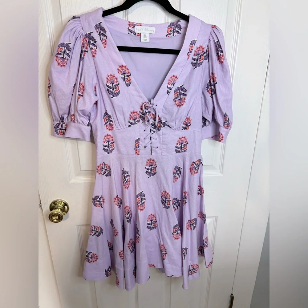 House of Harlow Floral Lace-Up Mini Dress | Purple | Size 6 - Picture 5 of 13